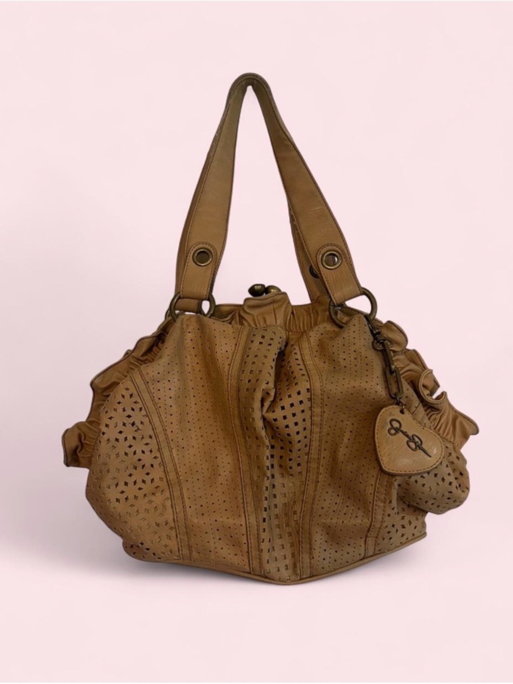 Jessica Simpson Perforated Tan Leather Shoulder Tote
